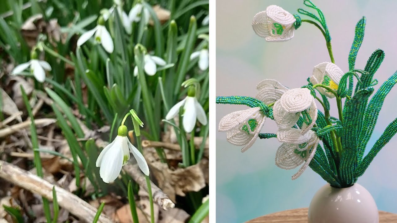 French beaded snowdrops - from real to beaded