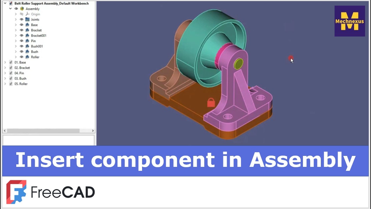 Вставка компонента в стандартную рабочую среду сборки FreeCAD | Изучение FreeCAD | Mechnexus |