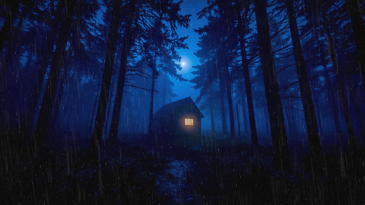 Heavy Rain Sounds for Sleeping 🌙 Dark Forest Cabin Ambience