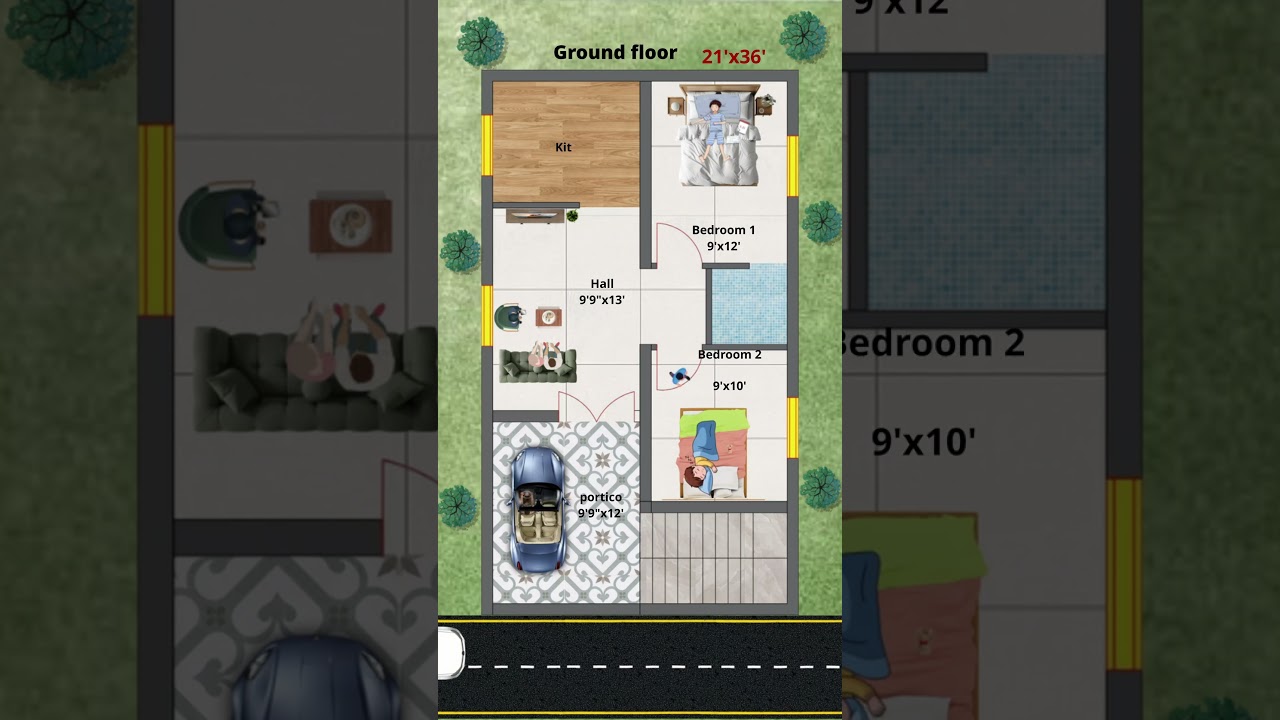 750sqft 2bhk 21'x36' vastu house plan|north facing house plan#vastu #3d