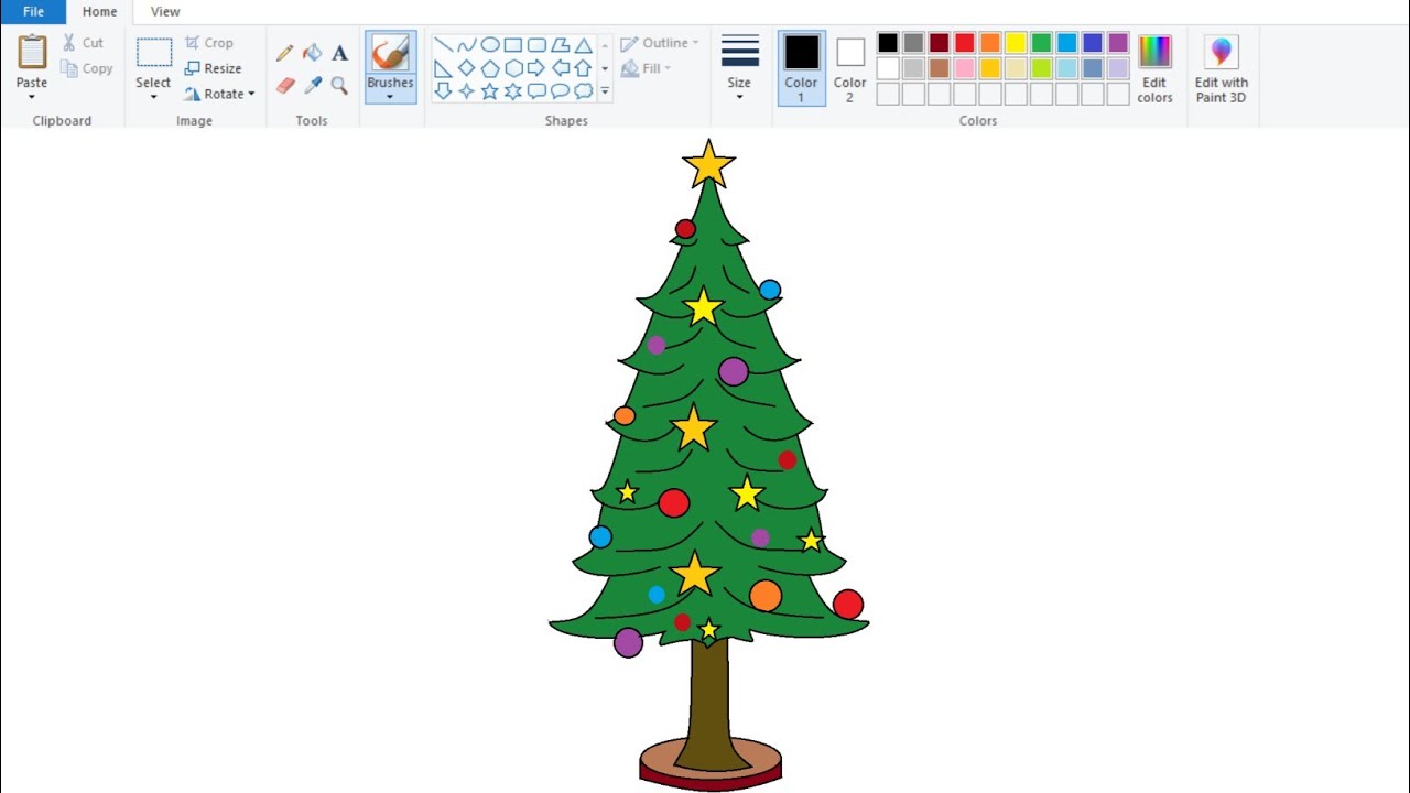 How to draw in Ms Paint | Drawing Christmas Tree on computer using Ms Paint.