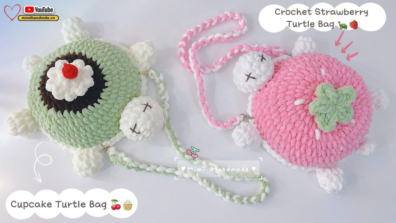 Móc Túi Rùa Dâu Tây🍓, Túi Rùa Cupcake 🐢 Easy Crochet Strawberry Turtle Bag, Cupcake Turtle Bag 🧁