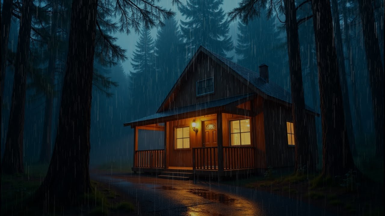 Cozy Cabin Rain Ambience by the Lake⛈️🌳Forest Rain & Thunder Sounds for Deep Sleep & Stress Relief