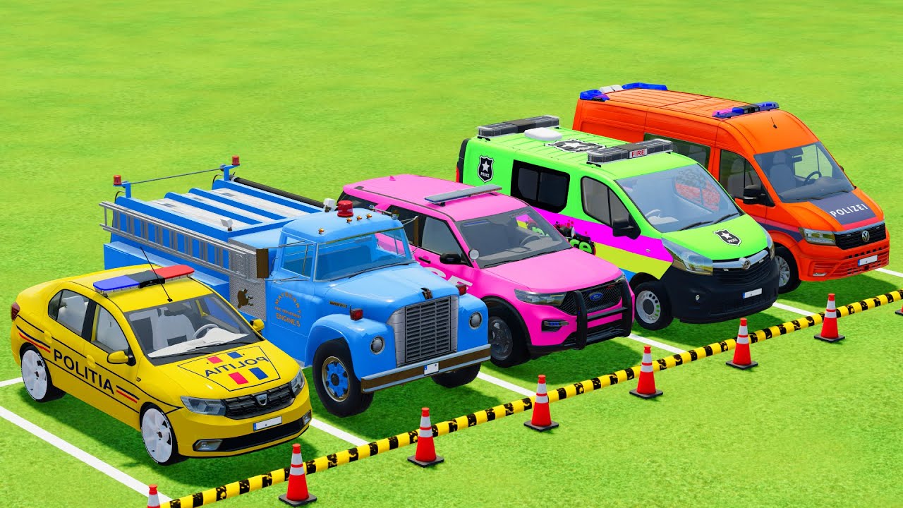 TRANSPORTING POLICE CARS, FIRE DEPARTMENT, AMBULANCE VEHICLES WITH TRUCKS ! Farming Simulator 22