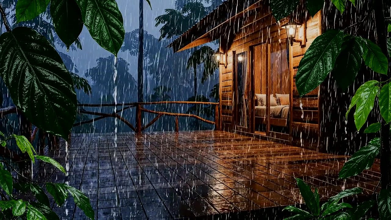 Heavy Night Rain White Noise for Sleep and Insomnia Relief - Balcony Rain