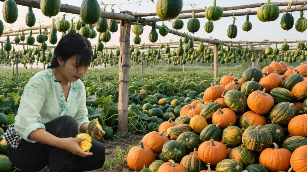 村里的婆婆们种出了200亩花生甜南瓜，今天来摘南瓜拿去市里卖，第一次接到这样大的销售任务！#农村生活#卖菜