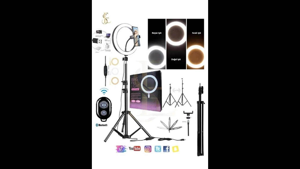 Kumandalı Youtuber Selfie Led Işıklı 210 Cm Tripod 10 Inç(26 CM) Kuaför Makyaj Işığı Tiktok Işığı