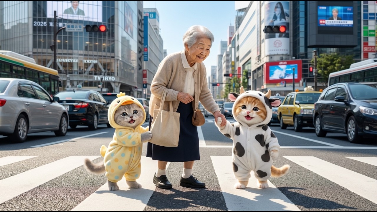 🐱🐱 子猫たちがおばあさんの横断を助ける ― 感動の結末 🥺❤️