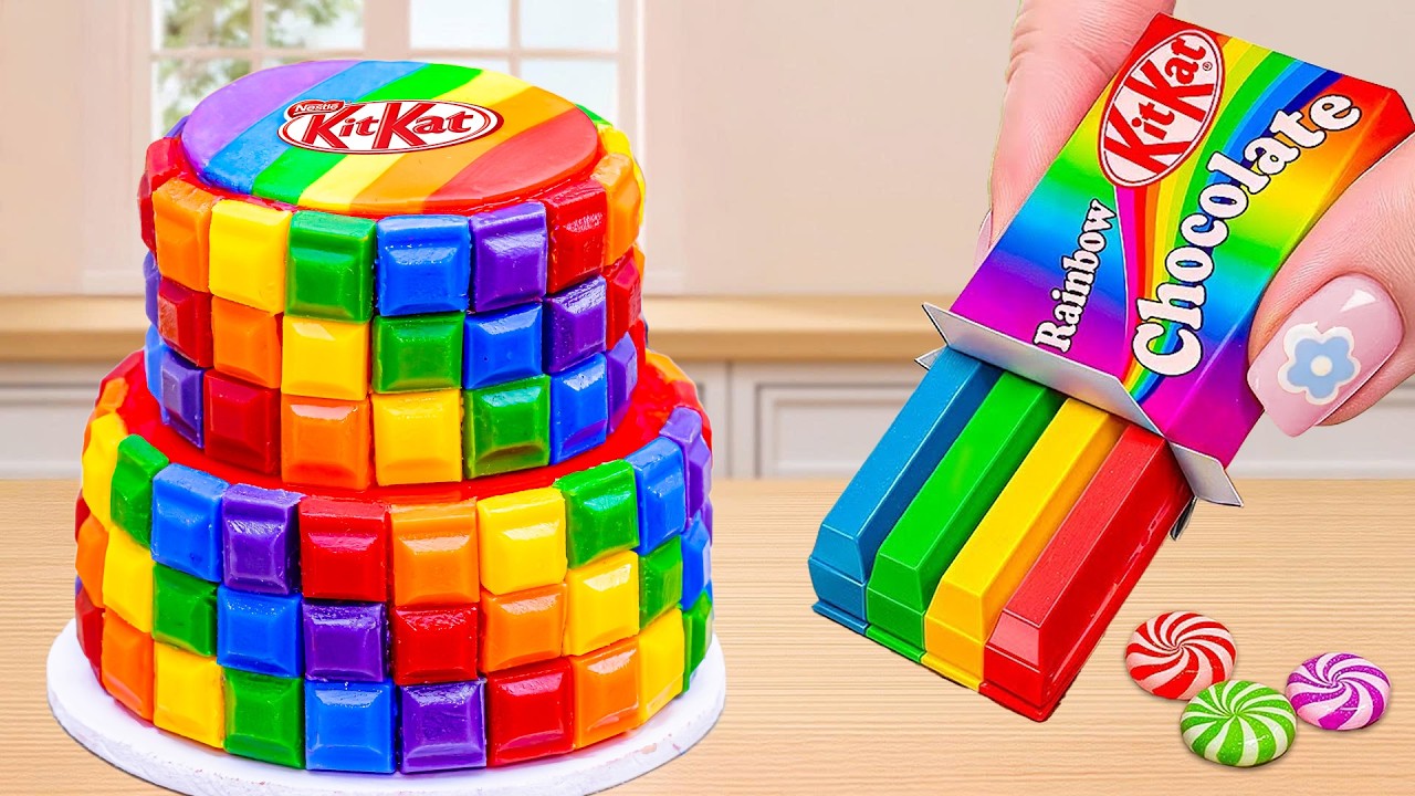Amazing Mini Rainbow Chocolate Drip KitKat Cake ASMR 🌈 How To Make Rainbow Chocolate Candy Cake