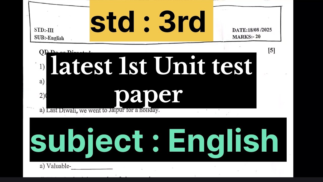 3rd std | English subject | 1st Unit test paper | 2025-26 | 