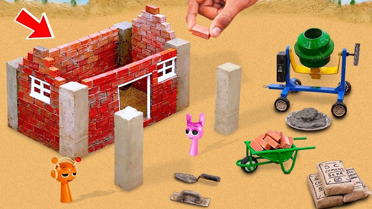 Lightning strike house on fire - diy mini house making with bricks science project of Pinky & Yellow