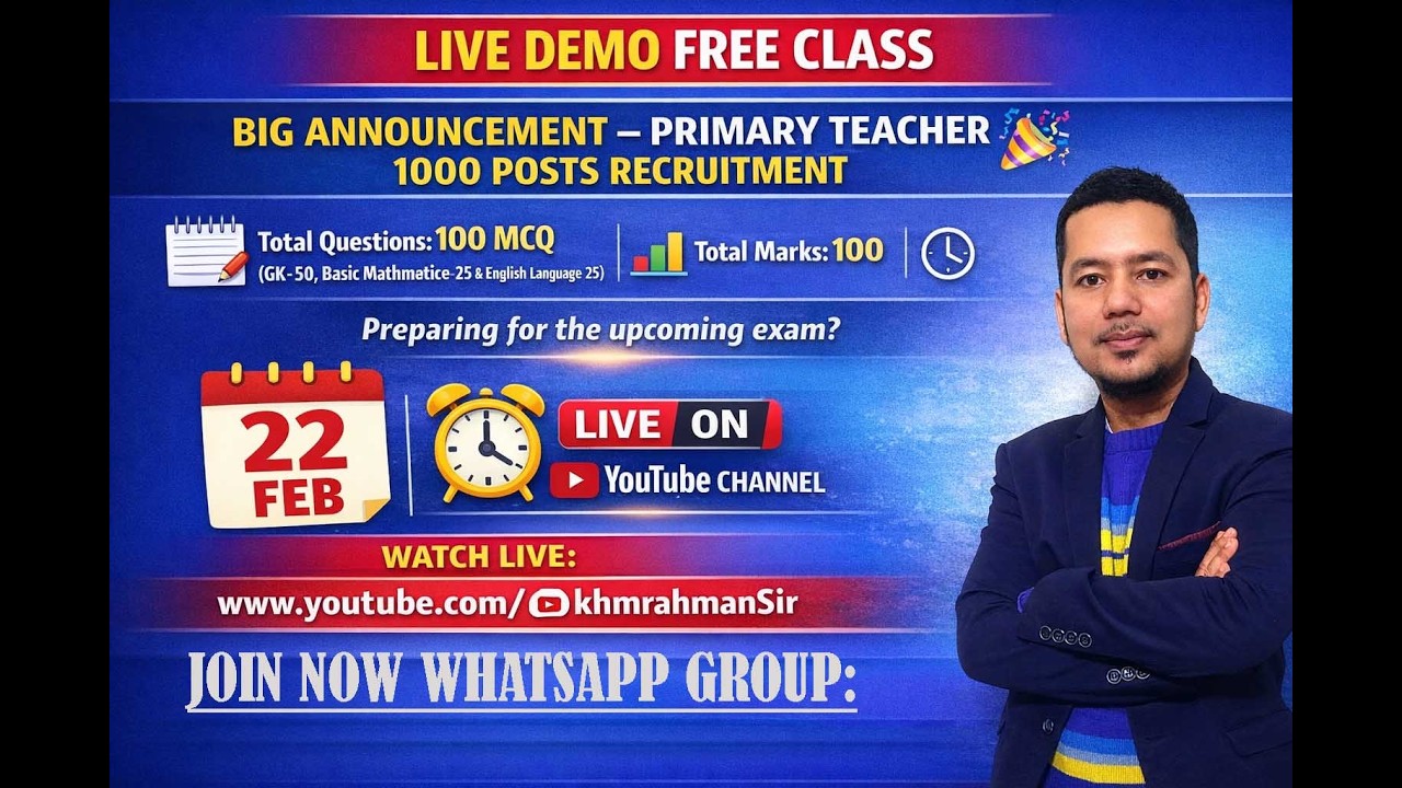 FREE - LIVE DEMO CLASS PRIMARY TEACHER 1000 POSTS 100 MCQ &  Total Marks:100 join Now WhatsApp Group