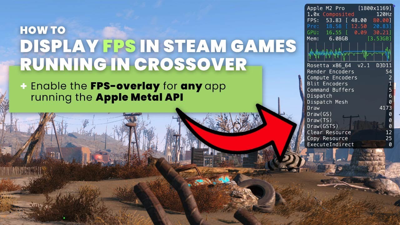 Как отобразить FPS в играх Steam, работающих в режиме CrossOver (Metal API)