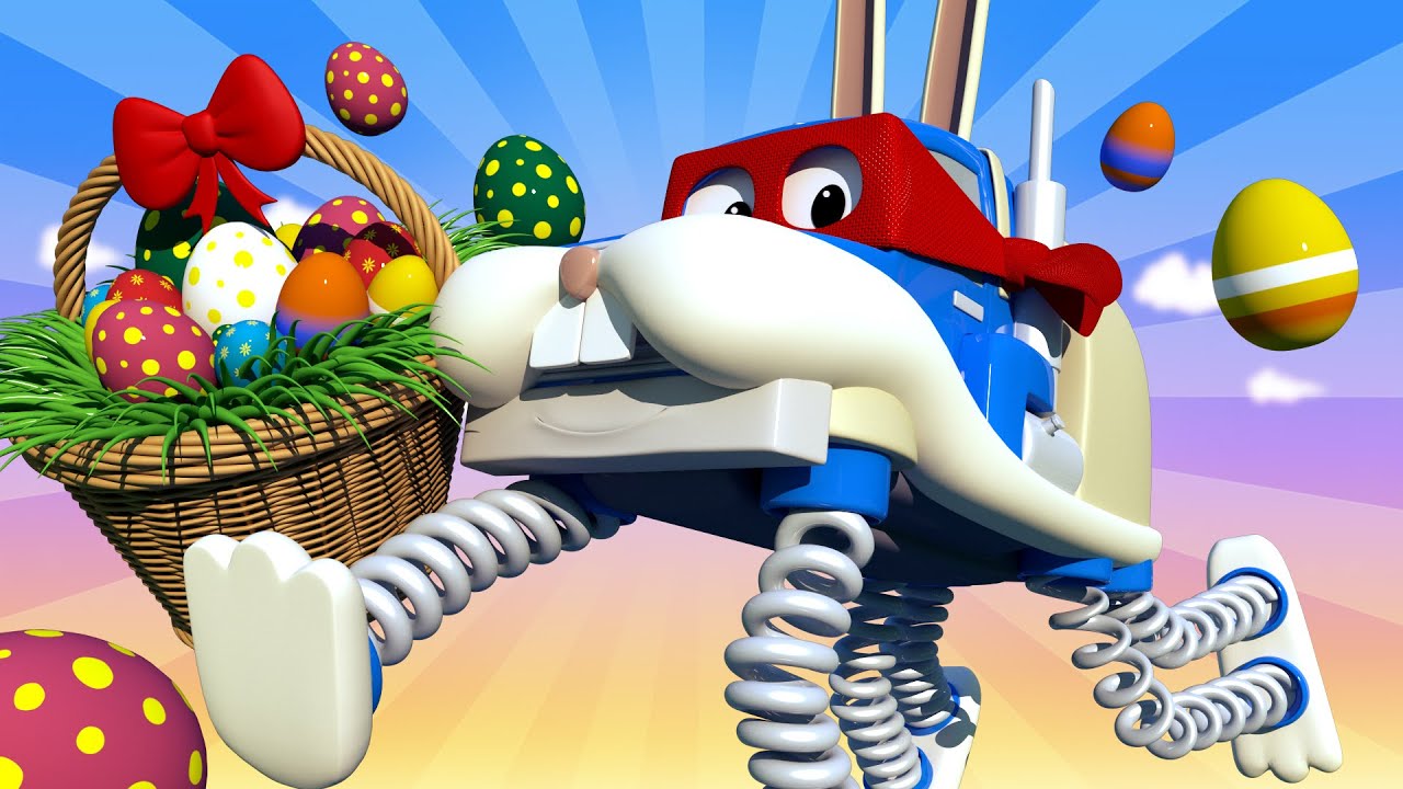 SURPRISE EGGS : The easter bunny - Carl the Super Truck  Car City & Monster Town ! Trucks Cartoons