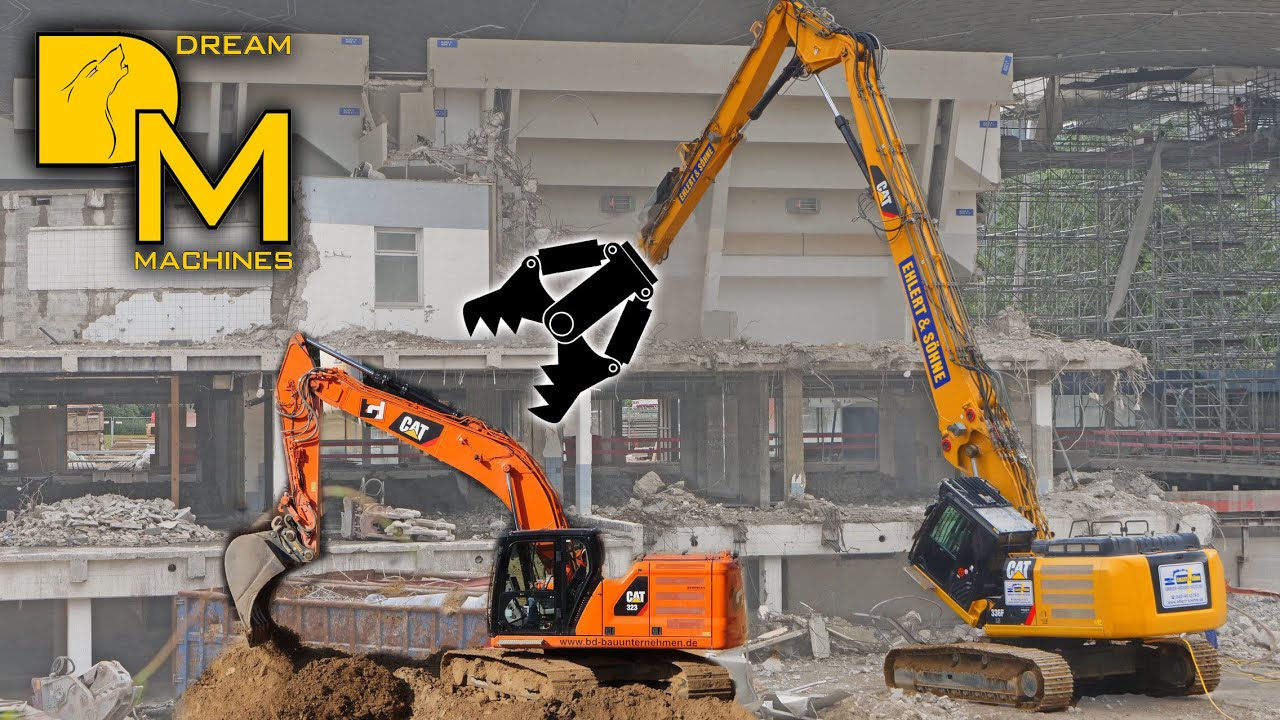 ABBRUCH ALSTER-SCHWIMMHALLE [3] CATERPILLAR 336F LONGFRONT CAT 323 BAGGER BAUSTELLE DREAM MACHINES
