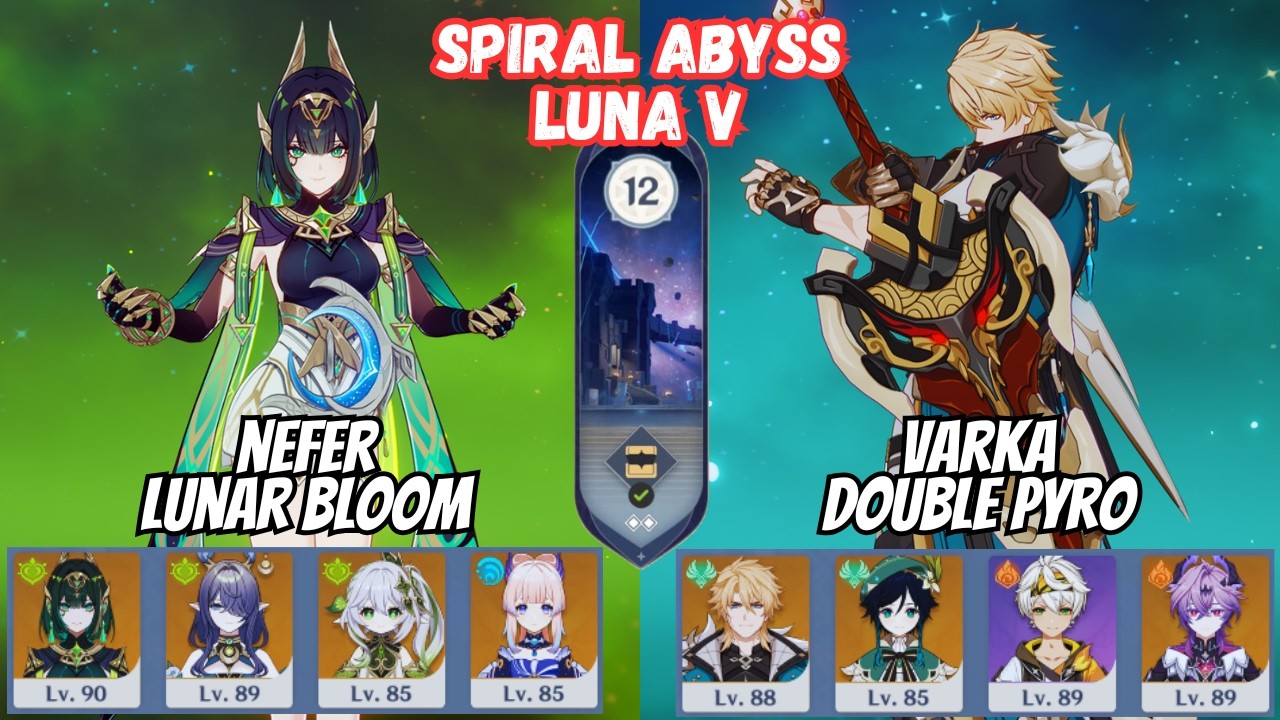 C0 Nefer Lunar Bloom / C0 Varka Double Pyro Spiral Abyss 6.4 Floor 12 Luna V Genshin Impact [原神]