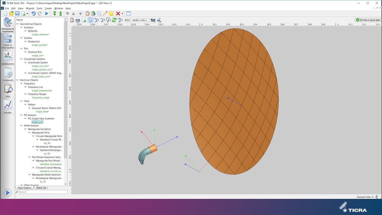 CHAMP 3D: How to illuminate a reflector by a feed created in the Feeds and Waveguides Tab