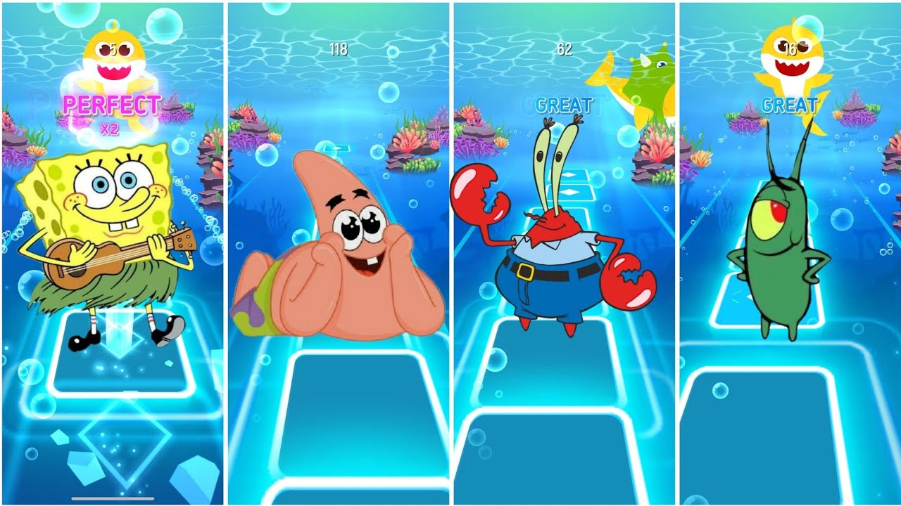 SpongeBob 🆚 patric star 🆚 Mr karbs 🆚 Sandy cheeks EDM rush tiles hop