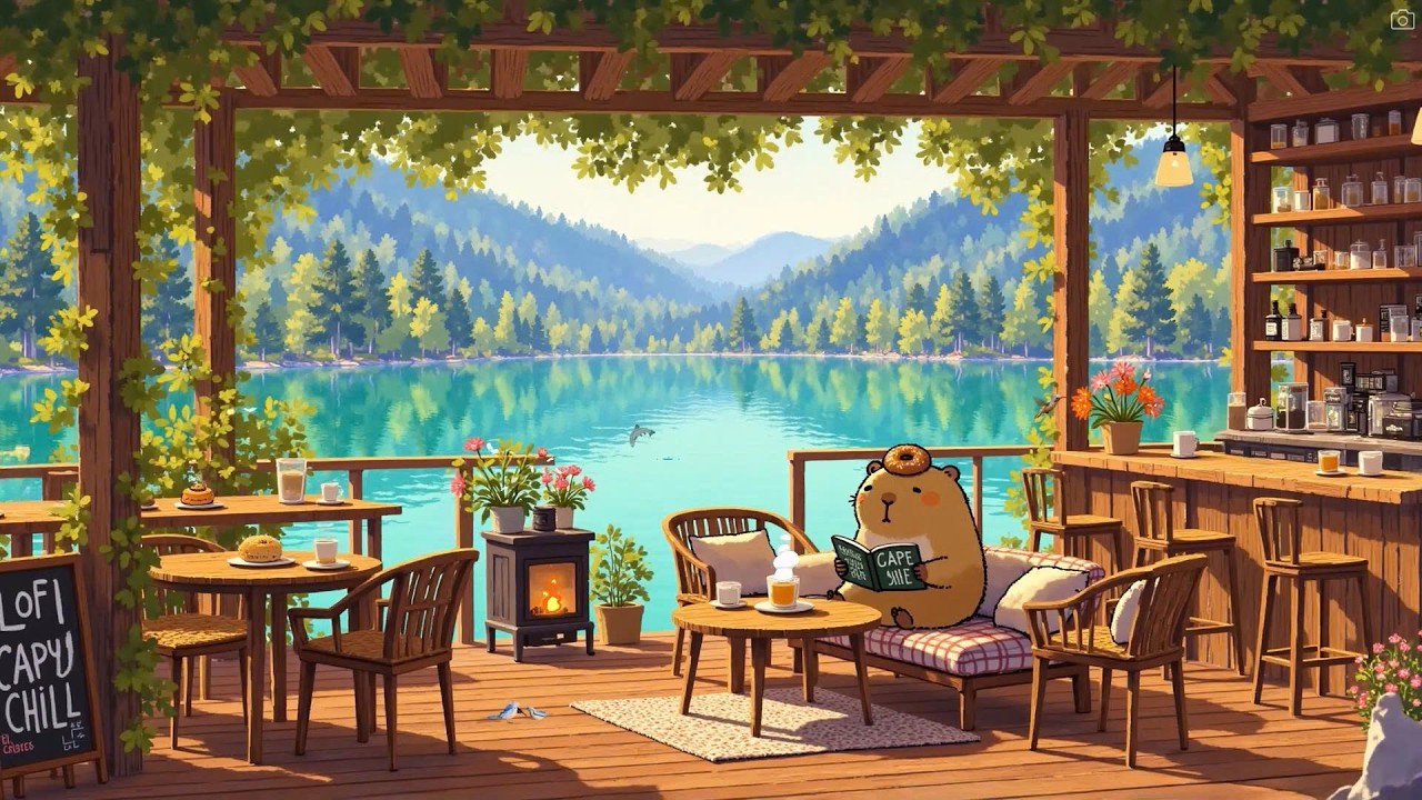Cozy Porch Ambience☕ Sweet Lofi Music & Crackling Fire ❄️Lofi Deep Focus to study/work/relax