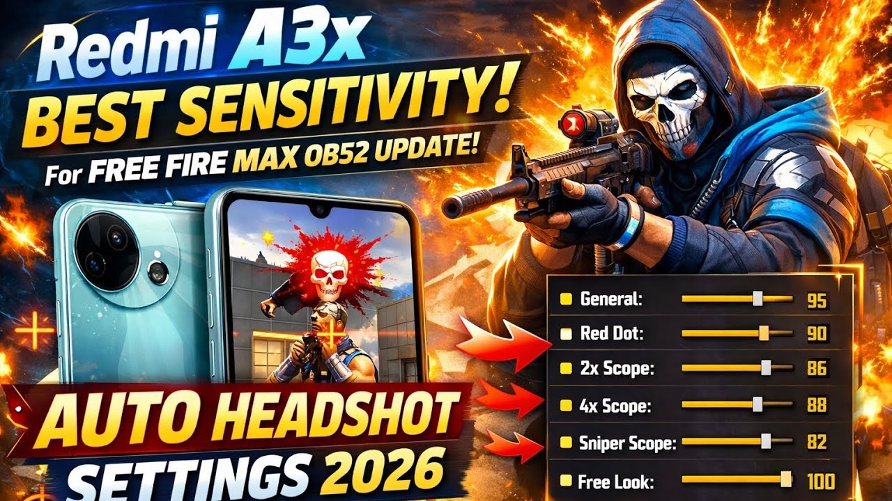 Redmi A3x Best Sensitivity for Free Fire MAX OB52 Update | Auto Headshot Settings 2026