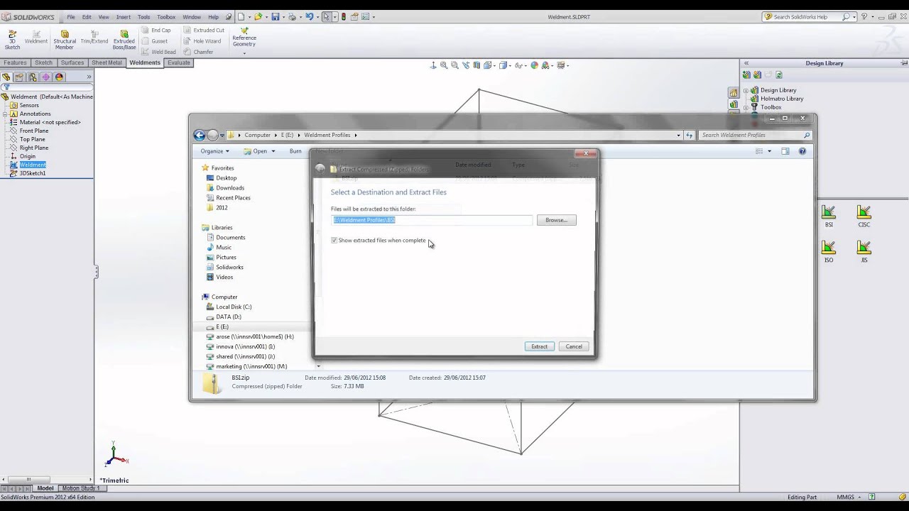 Inserting New Weldment Standards in SolidWorks