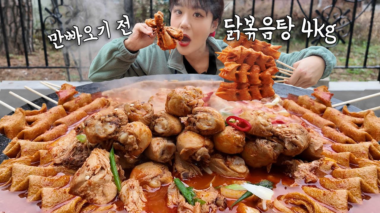 닭다리만 30개 ㅋㅋㅋ😆 닭만 4KG가 들어간 직접 만든 초초초대왕 솥뚜껑 닭볶음탕!! 추운 겨울에 먹으니 진짜 너무 맛있었어요 우동사리에 국물에 볶음밥까지 완벽 먹방!!