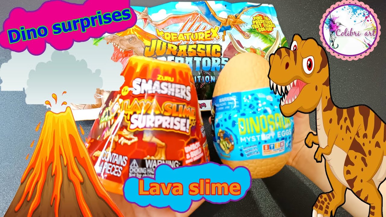 Дино сюрпризы Слайм вулкан, яйцо динозавра, дино антистресс. Dino surprises Zuru Smashers Lava slime