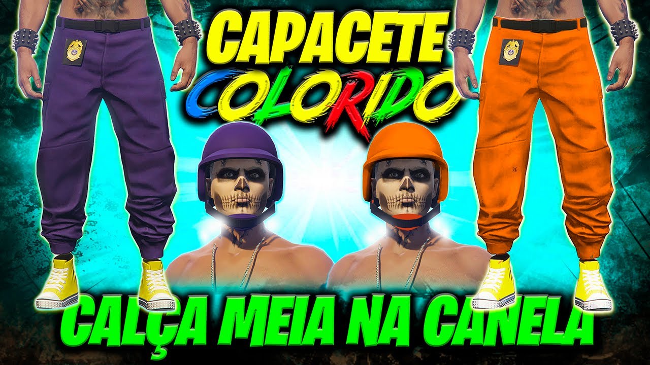 🟠🟣 COMO PEGAR OS TRAJES  NO GTA V: CALÇA MEIA NA CANELA + CAPACETES COLORIDOS (LARANJA E ROXO)