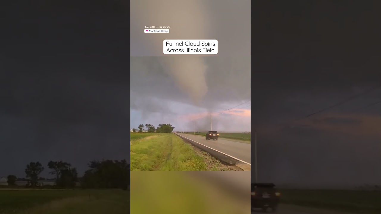 Close-Up View of Funnel Cloud Near Tornado Warning in Illinois