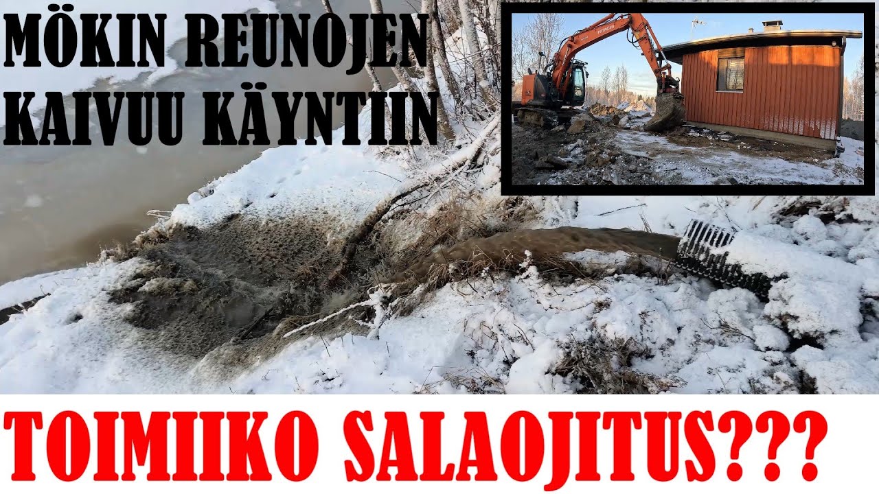 RUNKOLINJA AUKI. TOIMIIKO SALAOJITUS??? Mökille routaeristys ja salaojat.