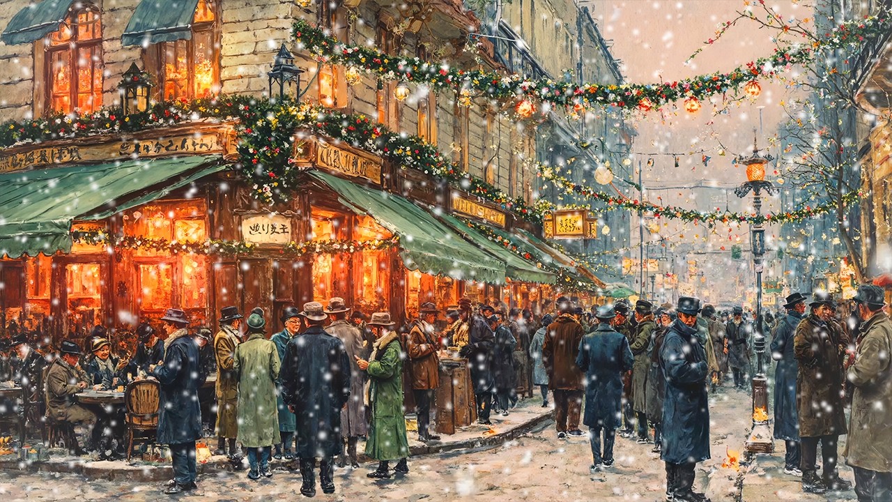 Christmas Market Glow ❄️ Vintage 1940s–1960s Oldies | Snowy Street, Warm Cafés & Festive Lights