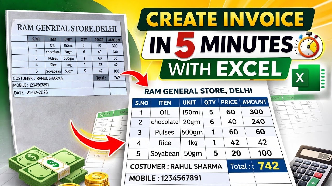 Excel Me Invoice Kaise Banaye | Create Invoice in 5 Minutes with Excel (Step by Step Hindi)
