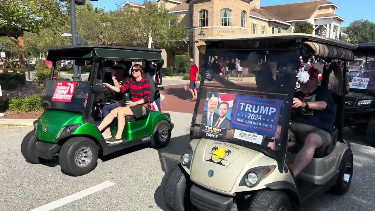Trump golf cart parade and MAGA rally Brownwood Paddock Square The Villages, FL