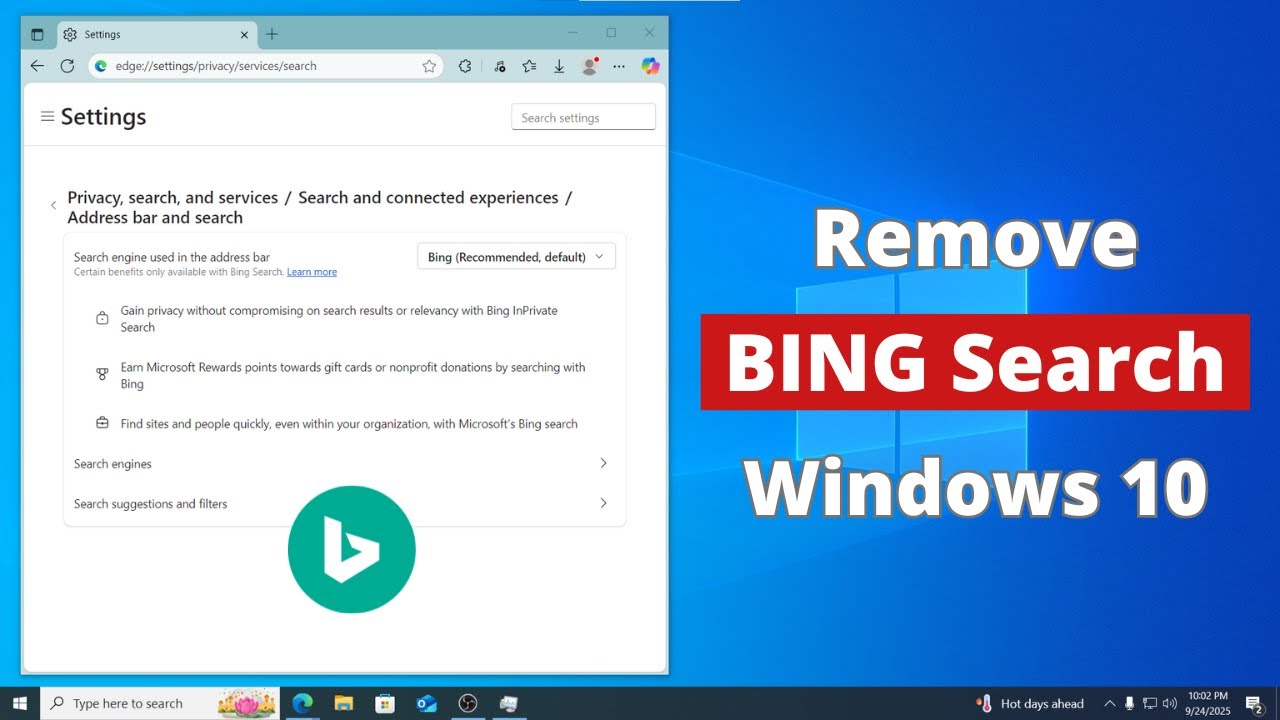 Как удалить поиск Bing из Windows 10