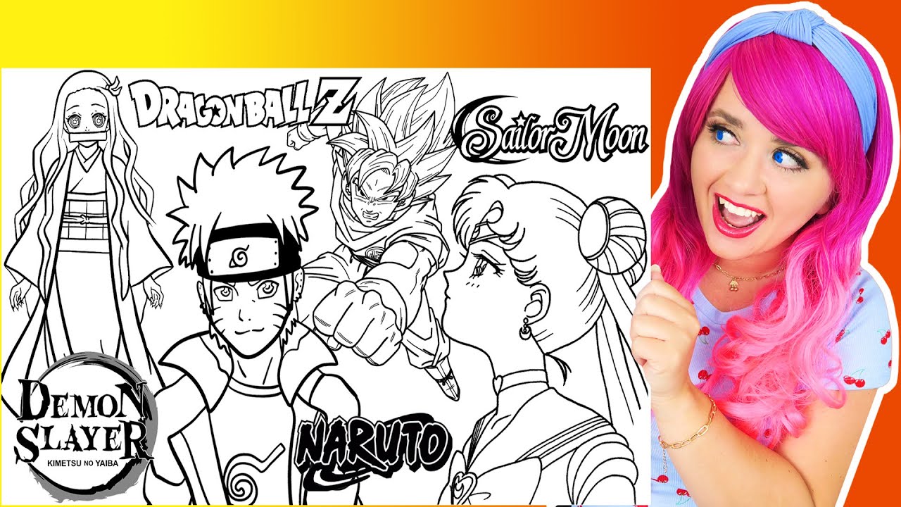Coloring Demon Slayer, Naruto, Sailor Moon & DragonBall Z Anime & Manga Coloring Pages | Markers
