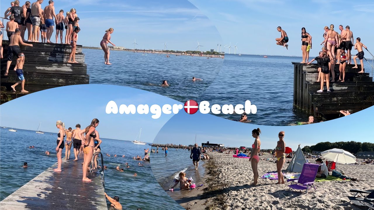 4K Amager Beach || Copenhagen Denmark || walking tour || Crowded Beach #Sunbath