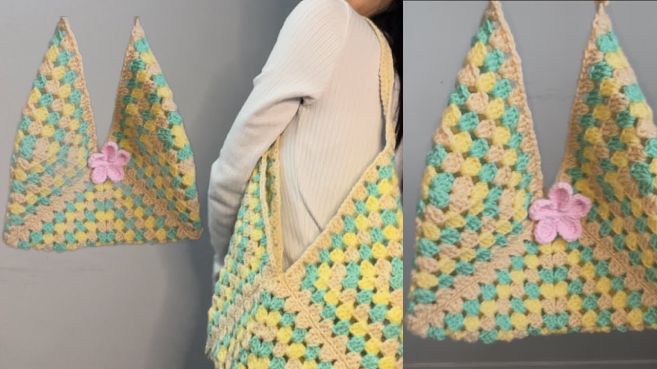 Granny Square bag tutorial 💕 #crochet #tutorial 