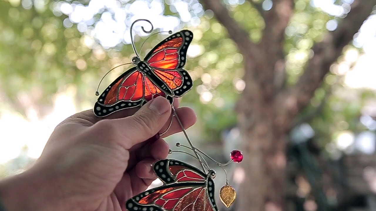 Stained glass monarch butterflies suncatcher