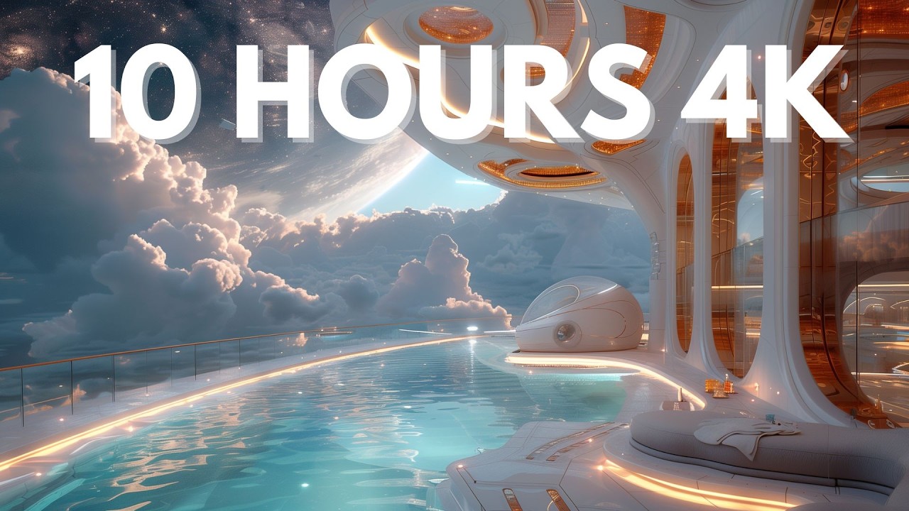 10 Hours Floating in a Cloud Pool | Futuristic Space Villa Ambience + Soft Sleep Music