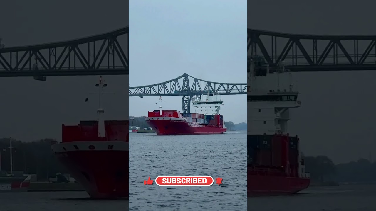 Feeder Containerschiff + Zug  #ship #vessel #train #bridge #kielcanal #impressionen