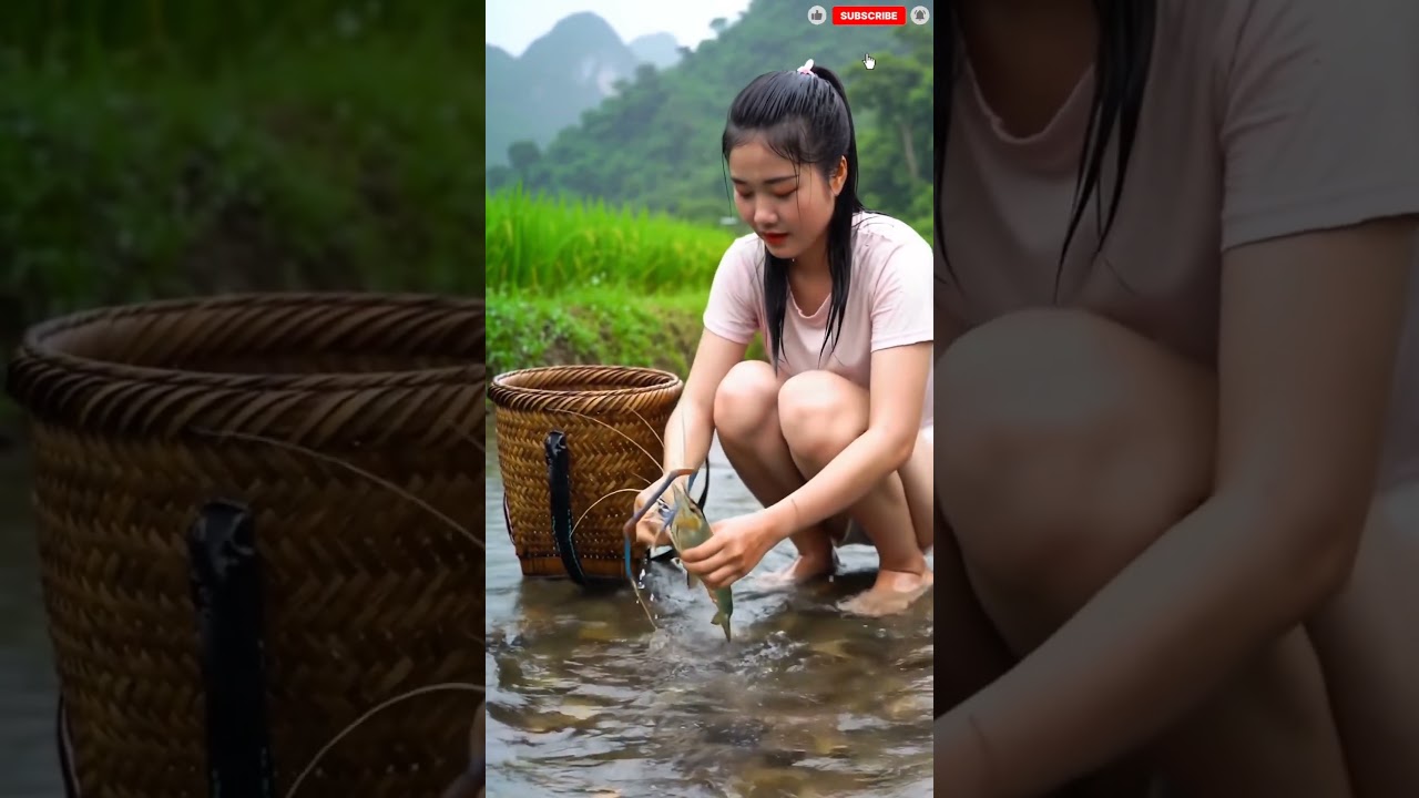 Catching Giant Freshwater Prawns in the River | Peaceful Village Life in Nature