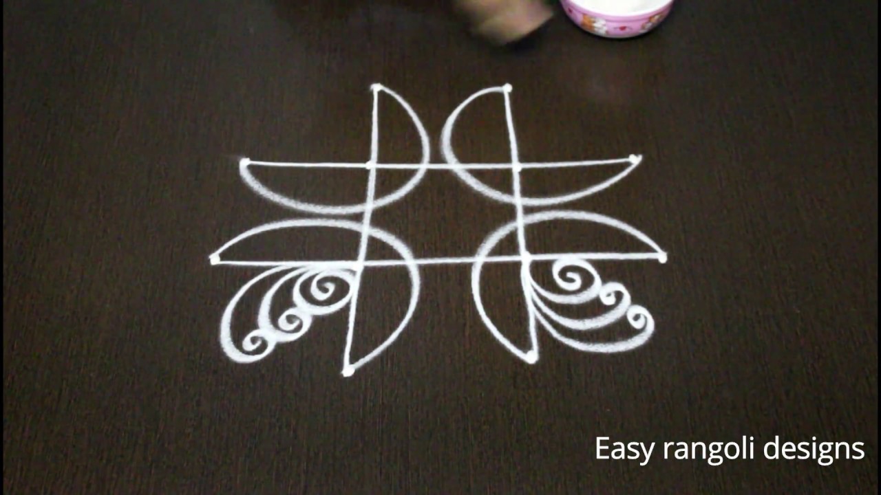 easy beginners kolam designs with 4x2 dots - simple rangoli designs  - chukkala muggulu - rangavalli