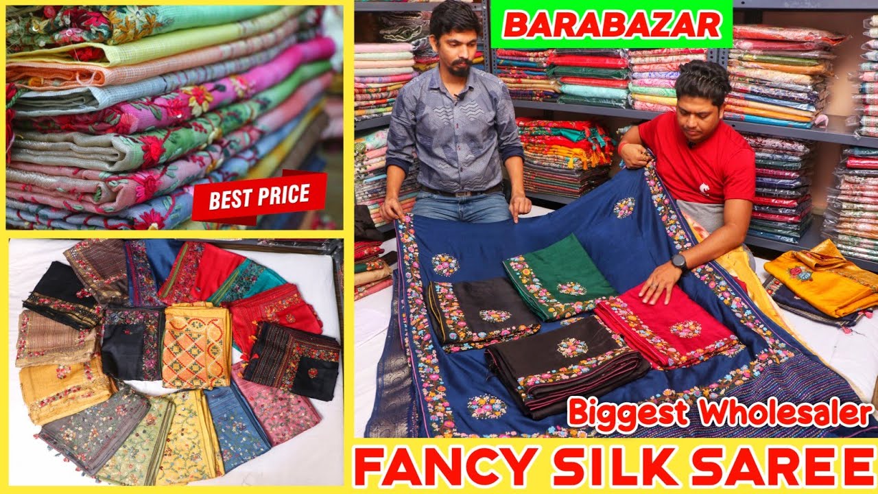 Pure Tussar Parsi Gada Work/Russian Silk/Pure Linen/Murshidabad Silk Lambani Work Saree Manufacturer