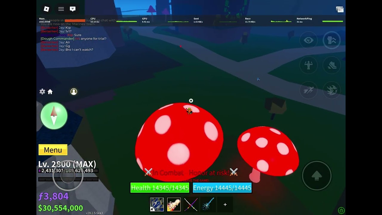 Blox fruits mobile PvP with dough and kitsune!