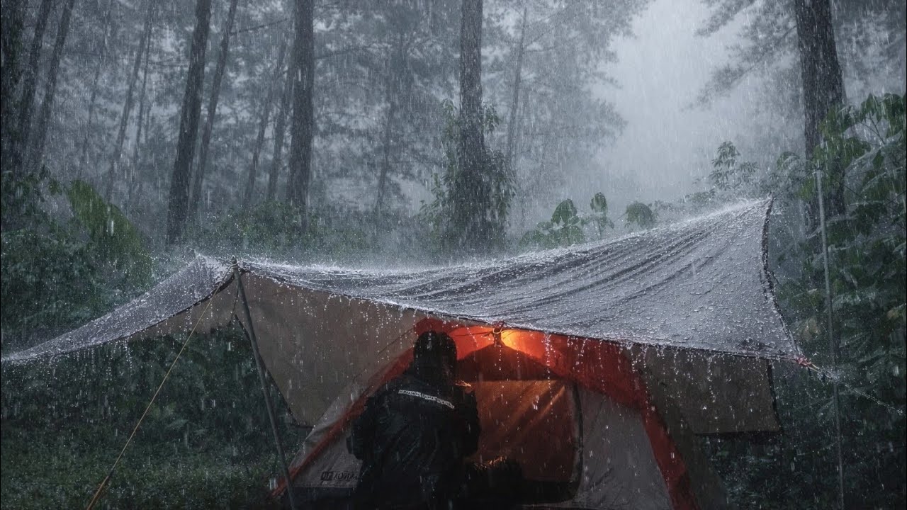 Solo Camping in Heavy Rain | Relaxing Rain Sounds in Nature