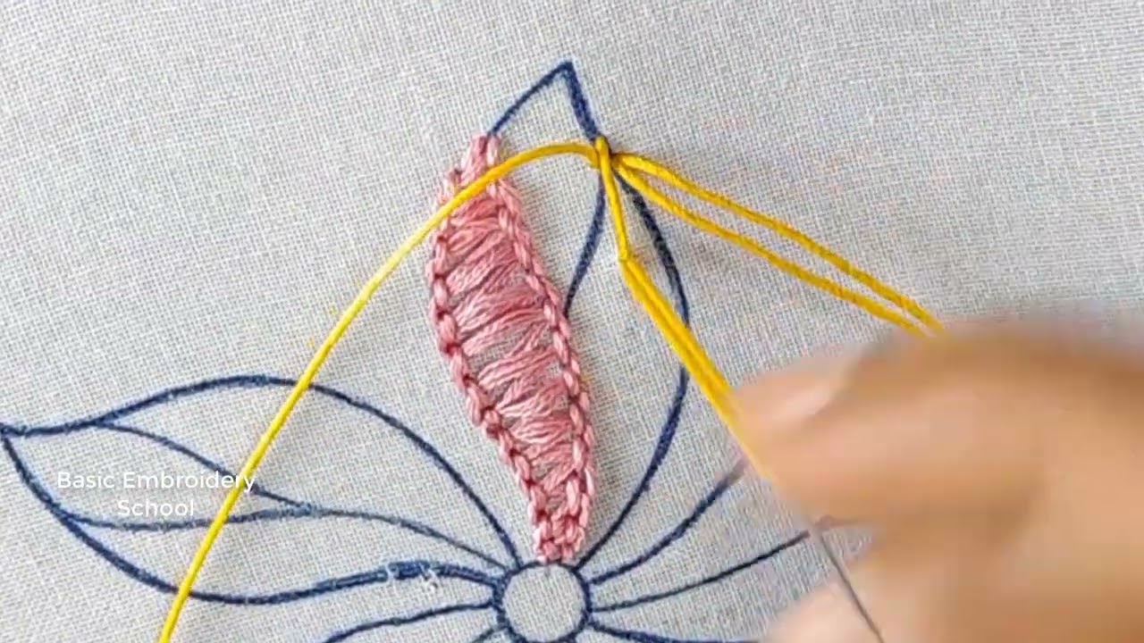 New Design basic Fishbone stitch /Hand Embroidery Flower easy design needle work #embroidery