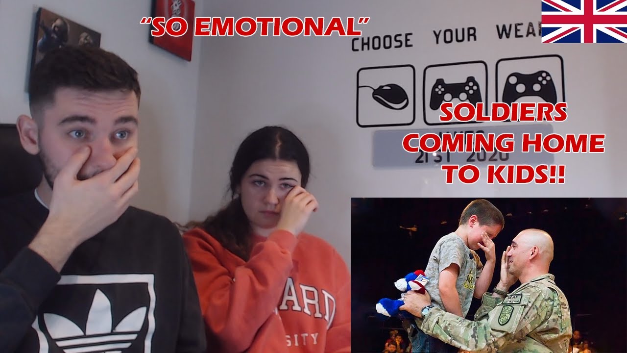 British Couple First Time Reaction to Soldiers Homecoming Surprises Kids Compilation
