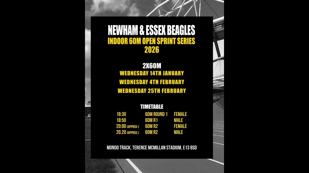 LIVE! NEWHAM & ESSEX BEAGLES 60M INDOOR SPRINT SERIES 1 14/01/2026