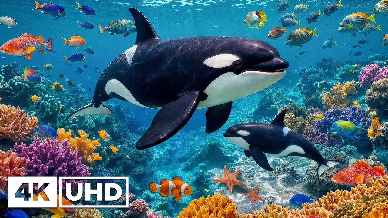 Аквариум 4K (ULTRA HD) - Видео с плавающими рыбками и красочной морской жизнью 🐠 Музыка для глубоко