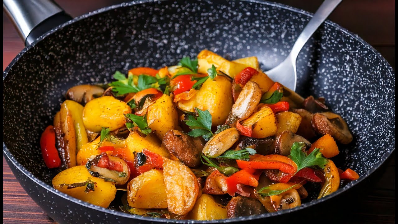 Rezept für gebratene Pilze und Kartoffeln. Einfach und schnell!